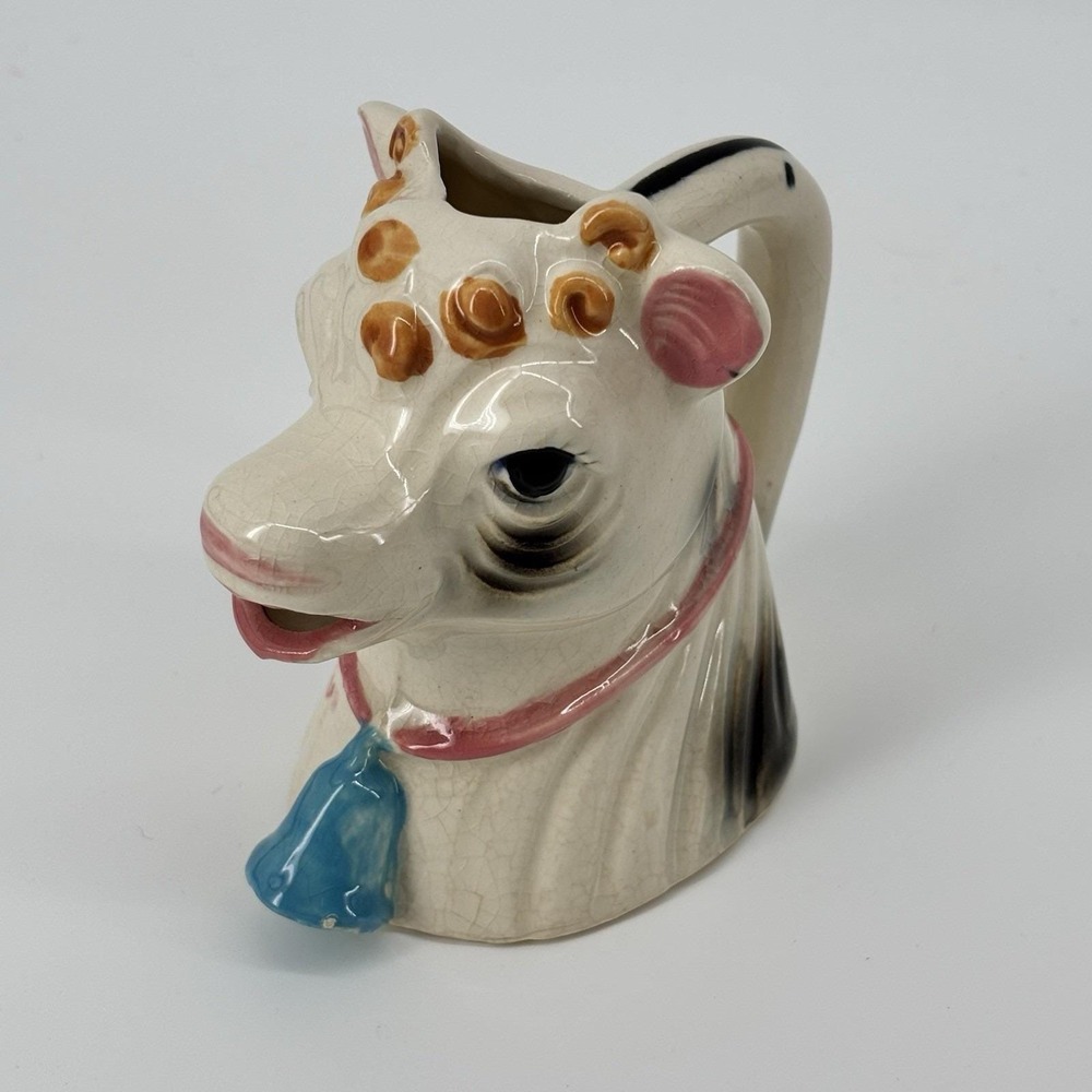 Vintage Hand Painted Japan Elsie Cow Creamer Mouth Pour Borden Light‎ Blue Bell